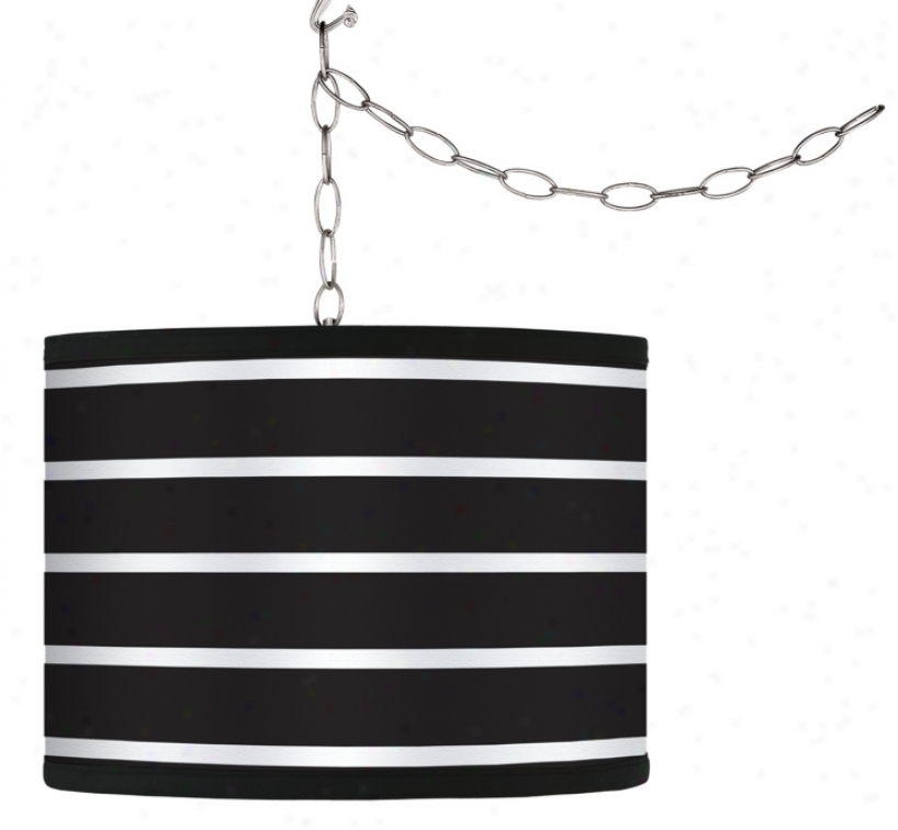 Swag Style Bold Black Stripe Shade Plug-in Chamdelier (f9542-g9579)