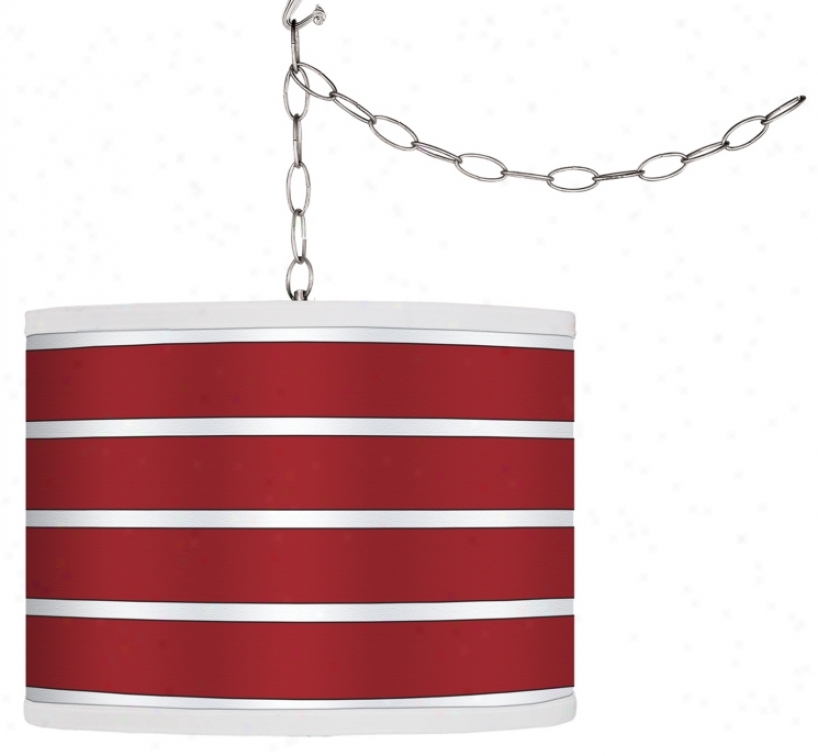 Swag Style Bold Red Stripe Shade Plug-in Chandelier (f9542-g4284)