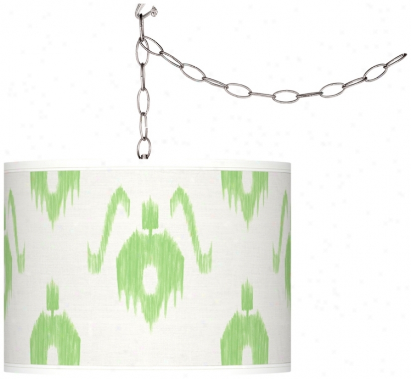 Swag Style Green Ikat Giclee Shade Plug-in Chandeiier (f9542-v8324)