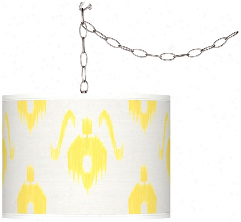 Swag Style Yellow Ikat Giclee Shade Plug-in Chandelier (f9542-v8323)