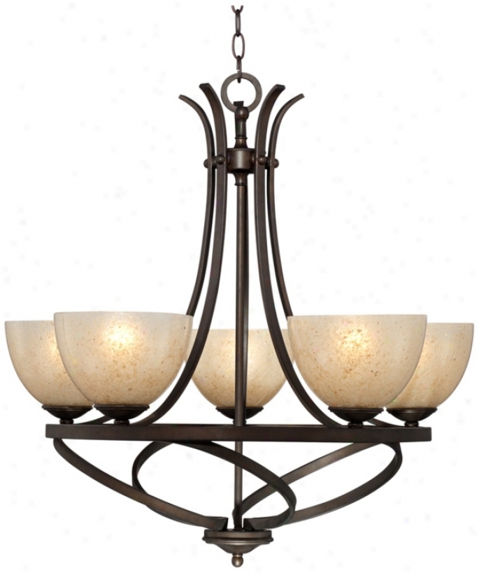 Swirled Metal And Pin Shell Glass 28" Wide Chandelier (r6681)