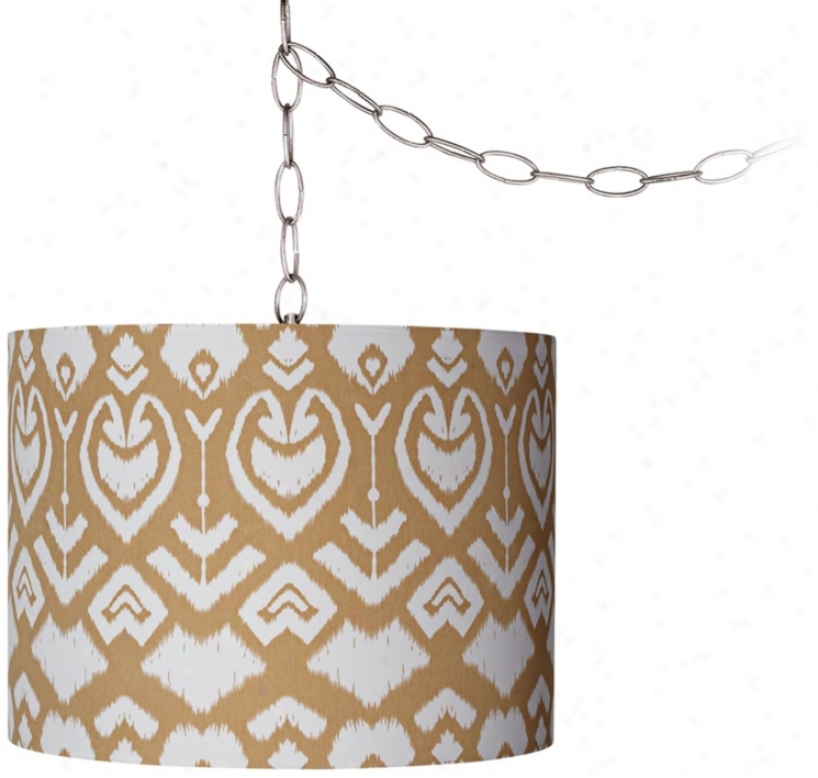 Tan Ikat 12" Wide Brushed Steel Swag Chandelier (w2813-v4682)