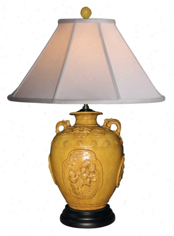 Tang Style Yellow Earthenware Vase Table Lamp (j4946)