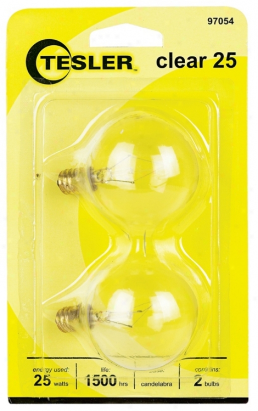 Tesler 25 Watt 2-pack G16 1/2 Clear Candelabra Light Bulbs (97054)