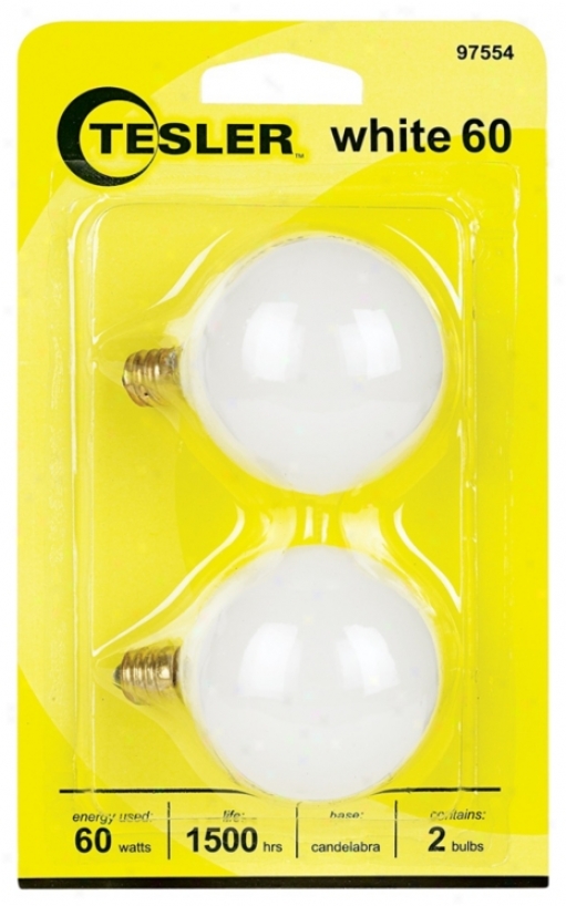 Tesler 60 Watt 2-pack G16 1/2 White Candelabra Light Bulbs (97554)