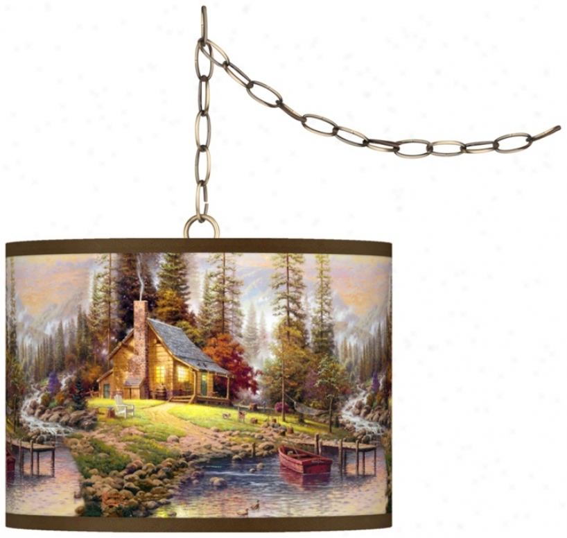 Thomas Kinkade A Peaceful Retreat 13 1/2" Brass Swag Lamp (w7782-x9380)