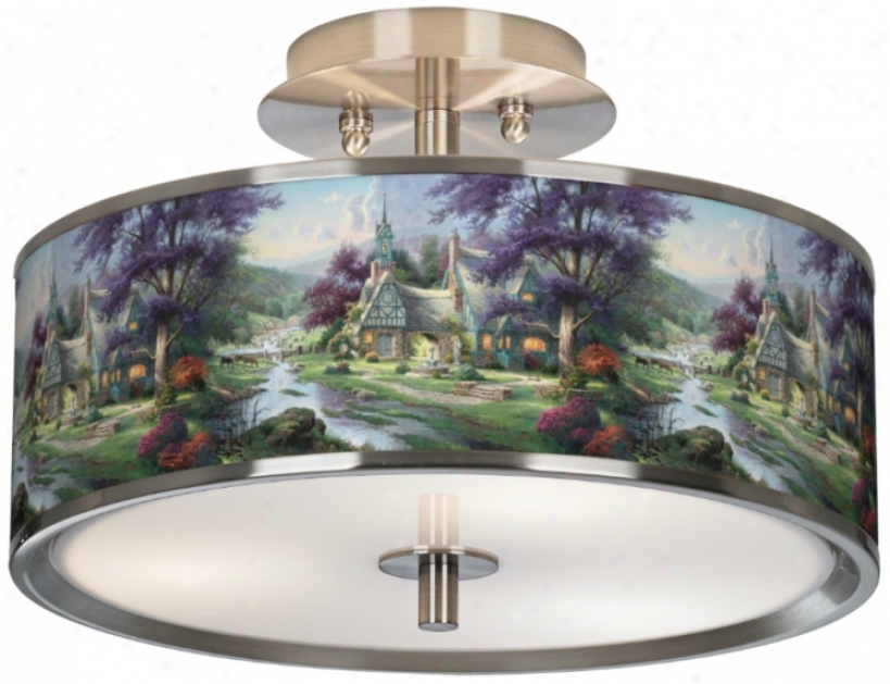 Thomas Kinkade Clocktower Cottage 14" Wide Ceiling Light (t6396-w8967)