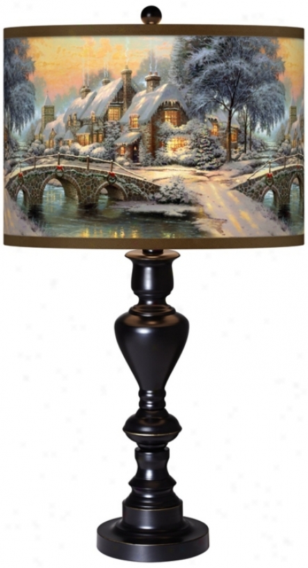 Thomas Kinkade Cobblestine Christmas Mourning Bronze Table Lamp (x0022-y3515)