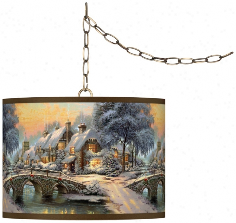 Thomas Kinkade Cobblestone Christmas Plug-in Swag Pendant Light (w7782-y2717)