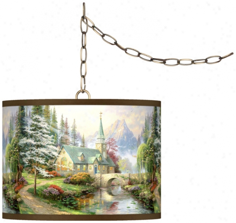 Thomas Kinkade Dogwood Chapel 13 1/2" Brass Swag Lamp (w7782-x9368)