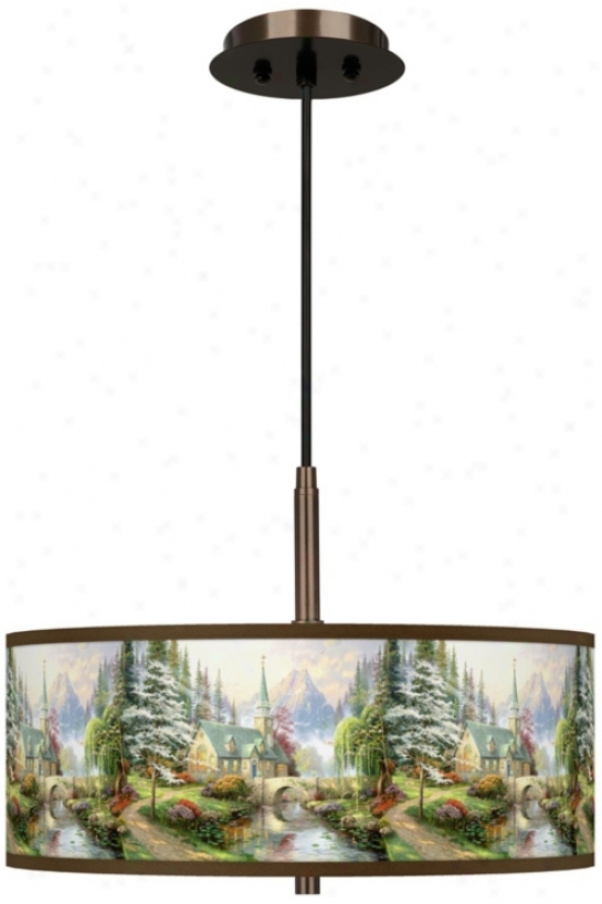 Thomas Kinkade Dogwood Chapel 16" Brown Pendant (w7783-x9413)