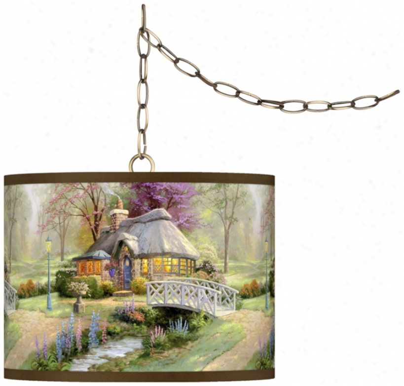 Thomas Kinkade Friendship Cottage 13 1/2" Brass Swag Lamp (w7782-x9369)