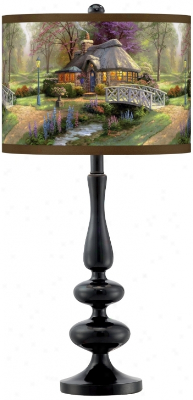 Thomas Kinkade Friiendship Cottage Giclee Glow Black Table Lamp (n5714-w6953)