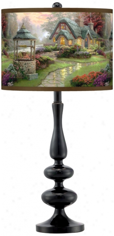 Thomas Kinkade Make A Wish Cottage Giclee Black Twble Lamp (n5714-w6958)