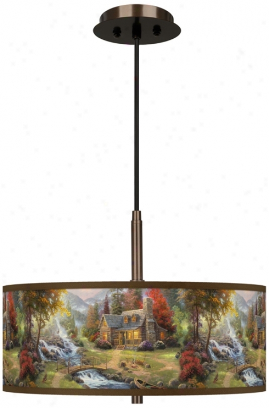 Thomas Kinkade Mountain Paradise 16" Bronze Pendant (w77833-x9420)