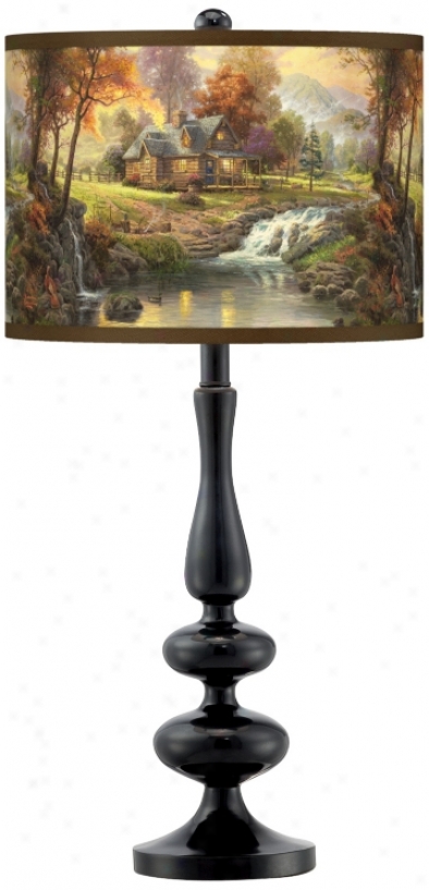 Thomas Kinkade Mountain Retreat Giclee Glow Table Lamp (n5714-w8701)