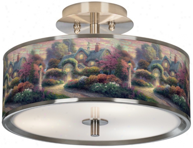 Thomas Kinkde Rosebud Cottage 14" Giclee Ceiling Light (t6396-w7341)