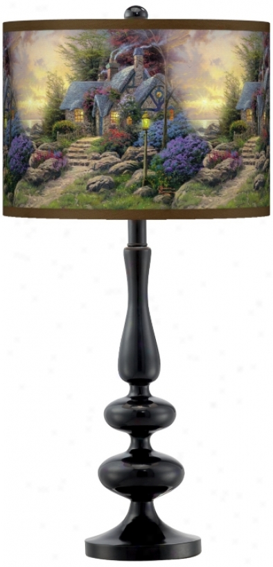 Thomas Kinkade Seaside Hideaway Giclee Glow Black Table Lamp (n5714-w6961)