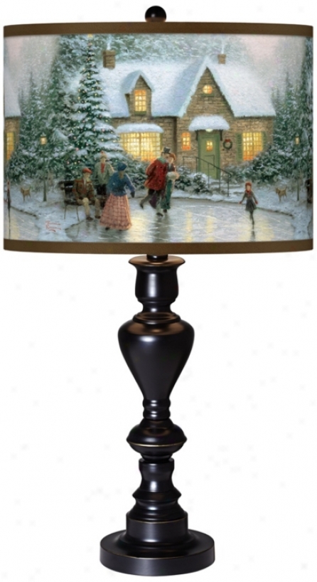 Thomas Kinkade Skaterr&#8217;s Pond Black Bronze Table Lamp (x0022-y3517)