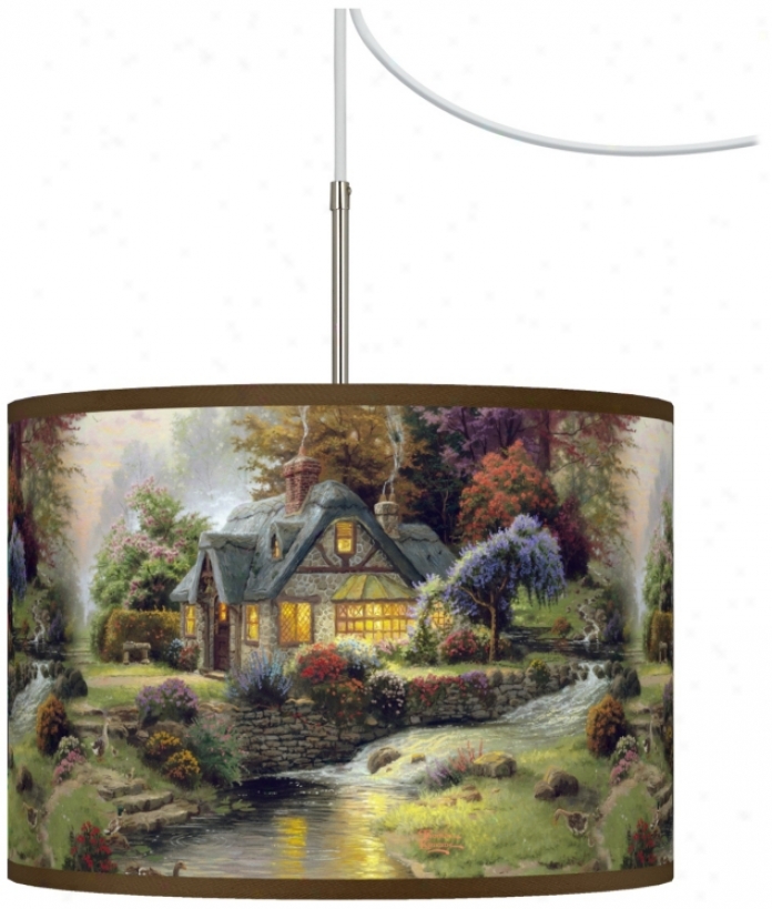 Thomas Kinkade Stillwater Cottage Giclee Plug-in Swag Cuandelier (t6330-w7279)