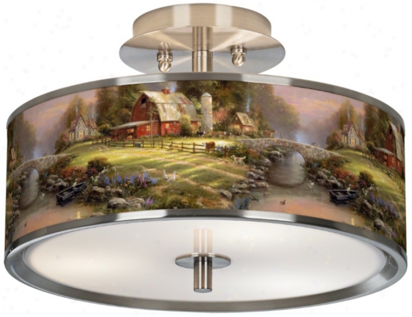 Thomas Kinkade Sunset At Riverbend Farm 14" Ceiling Light (t6396-w7348)