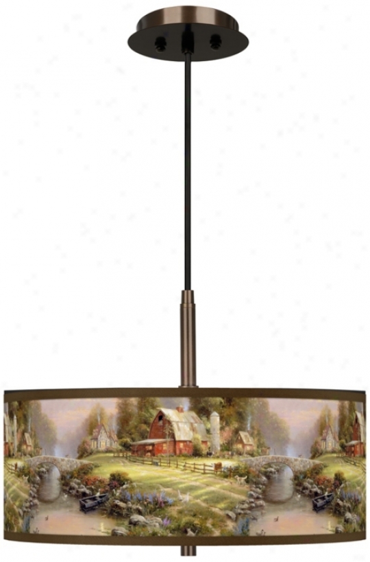 Thomas Kinkade Sunset At Riverbend Farm 16" Bronze Pendant (w7783-x9417)