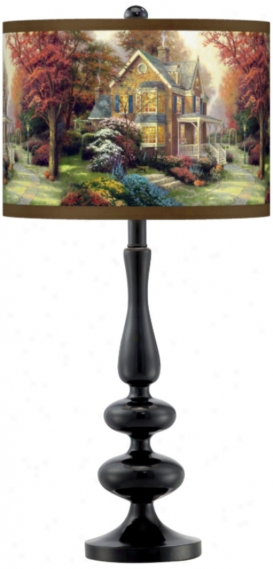 Thomas Kinkade Victoorian Autumn Giclee Glow Black Table Lamp (n5714-w6966)