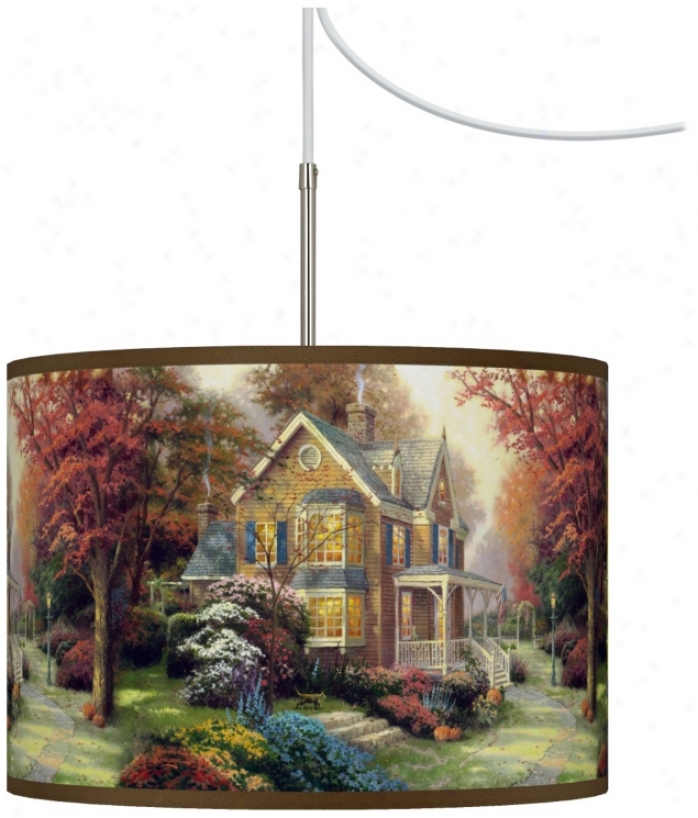 Thomas Kinkade Victorian Autumn Giclee Plug-in Swag Chandeli3r (t6330-w7283)