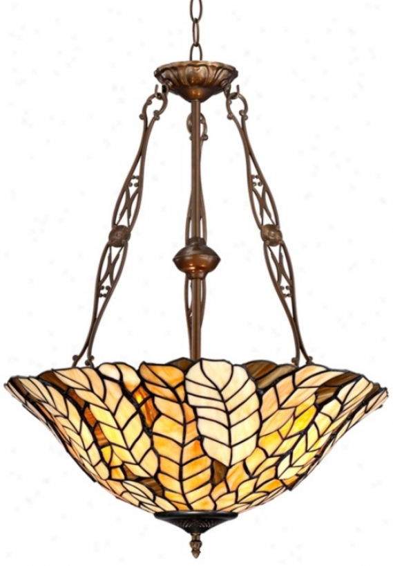 Tiffany Style Amber Leaf 20" Wide Art Glass Pendant Light (w3188)