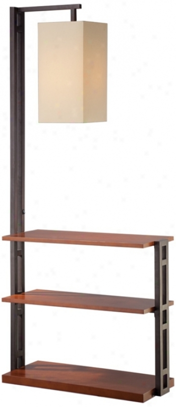 Triple Shelf Floor Lamp With Beige Linen Shade (r2598)