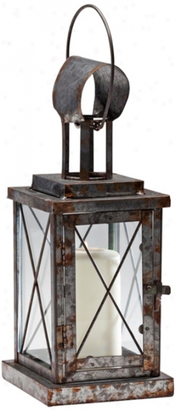 Wales 14 1/2" High Rustic Iron Candle Lantern (v0564)