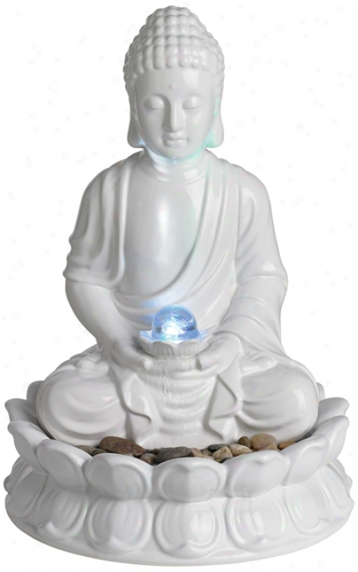 White Ceramic Sitting Buddha Tbletop Fountain (m2089)