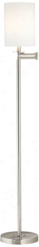 White Cotton Drum Brushed Nickel Polish Swiing Arm Floor Lamp (42316-00107)