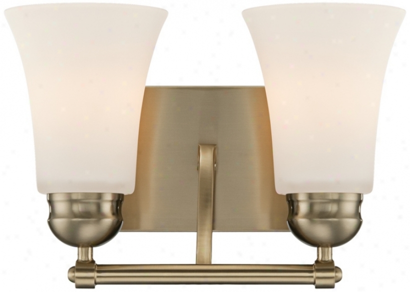 White Glass 12" Wide Brushed Brass Bathroom Light Fxture (u8278)