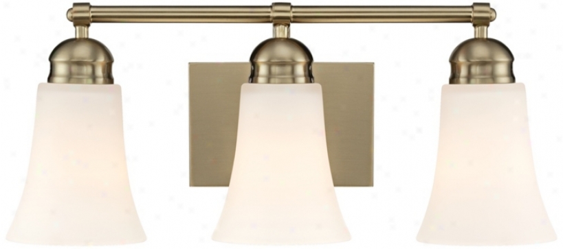 White Glass 19&quof; Remote Brushed Brass Bathroom Light Fixture (u8292)