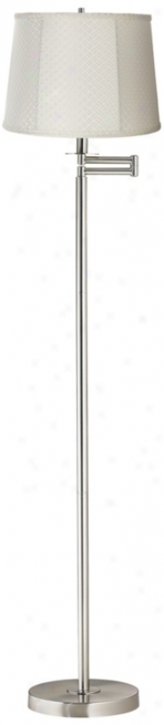 White Ltatice Drum Brushed Nickel Swing Arm Floor Lamp (42316-w9962)