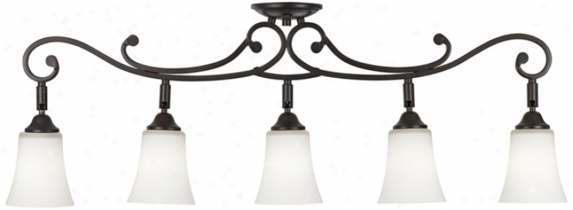 White Painted Glass 5-light Scroll Track Fixture (u4828)