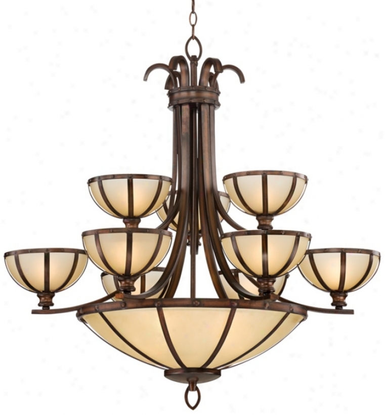 Wilton Bronze 30 1/2" Wide Ecru Glass Entry Chandelier (v7586)