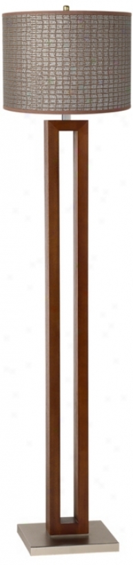 Woven Brown And Silver Walnut Rectangle Floor Lamp (t1391-1u434)