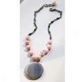 David Aubrey Pendant Necklace - Dyed Pink Jade, Grey Agate