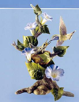 Boehm Porcelain Blue-throated Hummingbirds With Morninng Glories