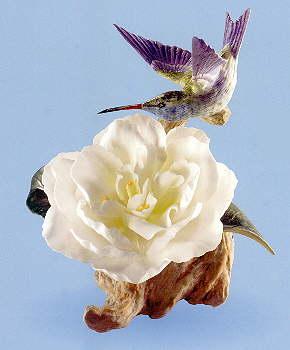 Boehm Porcelain Broad-billed Hummingbird With Snow Queen Camellia