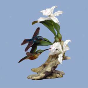 Boehm Porcelain Hummingbird Leadbeaters W/orchid