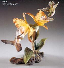 Boehm Porcelain Rufous Hummingbirds With Cattleya Orchids