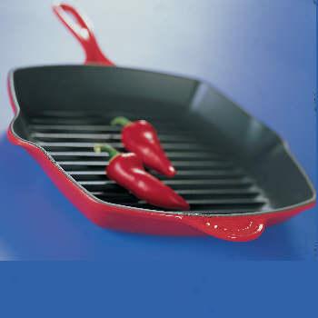 Le Creuset Square Skiliet Grill 10 Inch Red