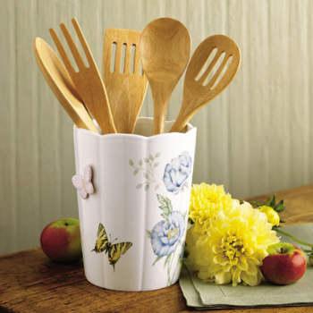 Lenox Butterfly Meadow Crock W/ Wood Utensils