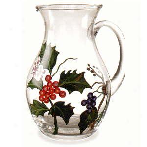 Portmeirion Holly & Ivy Handpainted Glass Pitcher