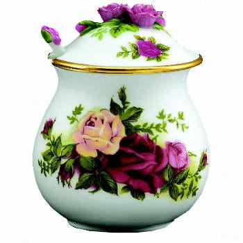 Royal Albert Oid Country Roses Jam Jar W/spoon