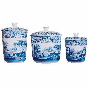 Spode Blue Italian Gourmet S/3 Canisters