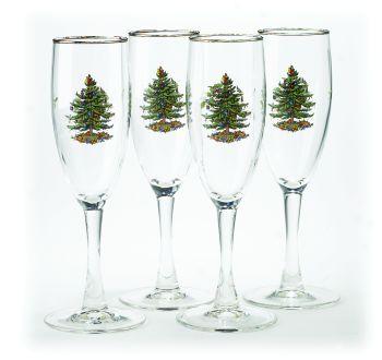 Spode Christmas Tree Champagne Flutes Set Of 4